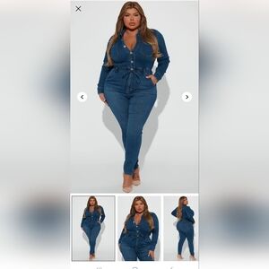 Fashion Nova Don't Go Denim Jumpsuit - Dark Wash - 1X